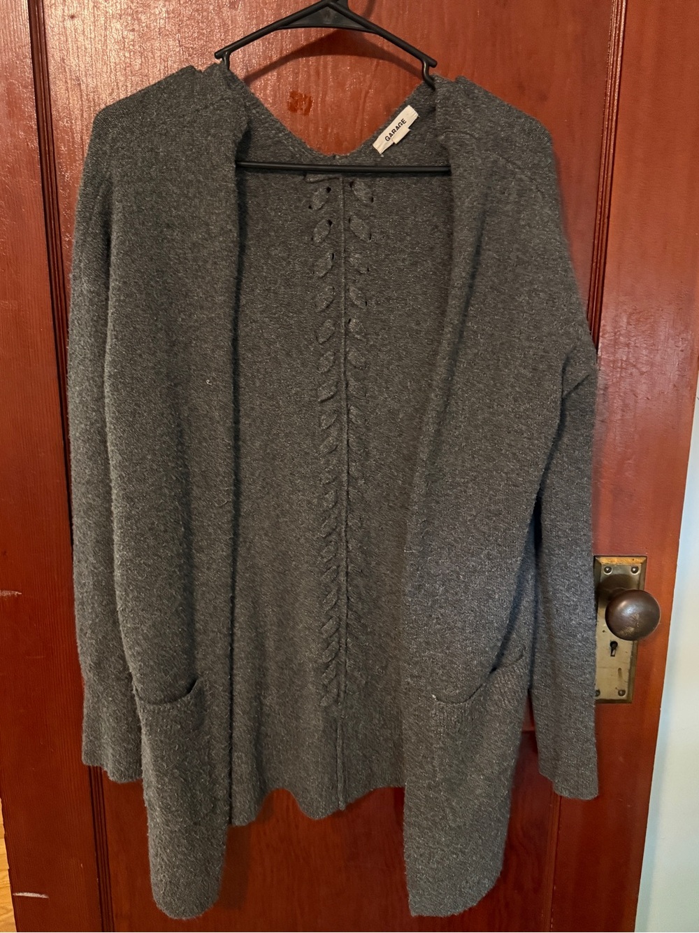 Garage Gray Hooded Open-Front Cardigan with Cable Detail
